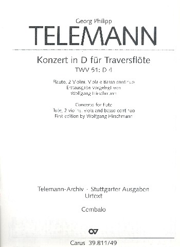 Konzert D-Dur TWV51:D4&nbsp;&nbsp;für Flöte, 2 Violinen, Viola und Bc&nbsp;&nbsp;Cembalo