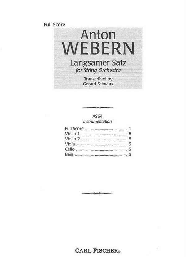 Langsamer Satz  for string orchestra  score