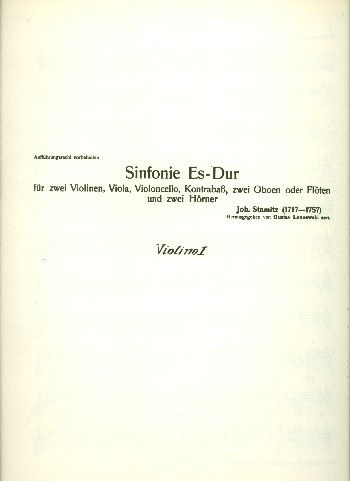 Sinfonie Es-Dur  für 2 Violinen, Viola, Violoncello, Kontrabass, 2 Oboen (Fl), 2 Hörner  Stimmenset (Harm. u. Streicher 3-3-2-3)