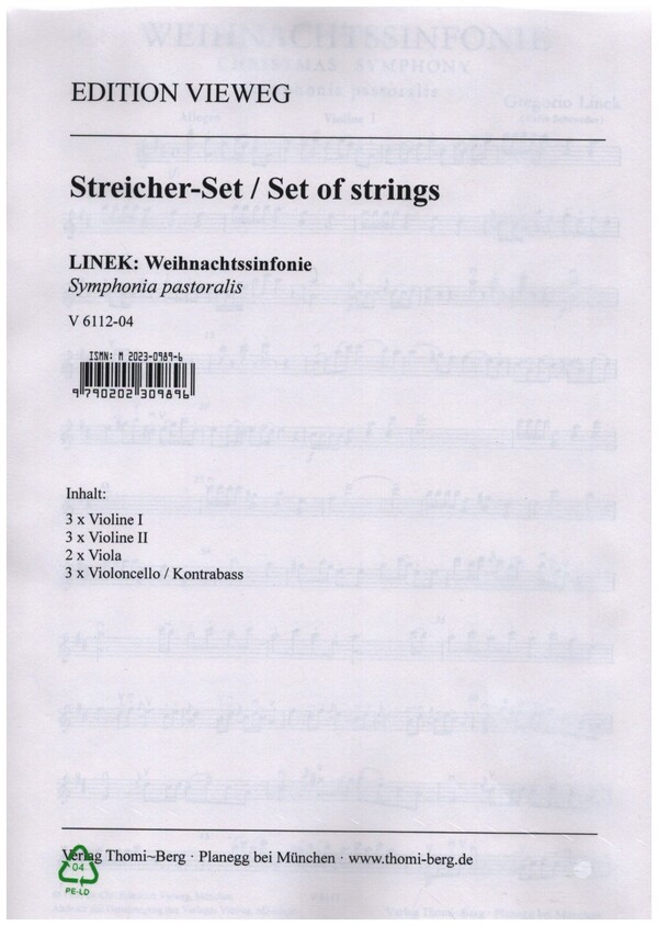 Weihnachtssinfonie  für Streichorchester und Bc (2 Hörner ad lib)  Stimmensatz (3-3-2-3)
