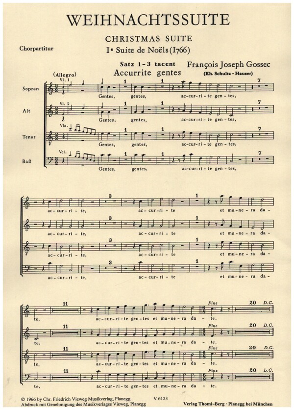 Weihnachtssuite  für gem Chor, 2 Oboen (2 Flöten), Streicher und Bc (2 Hörner ad lib)  Chorpartitur