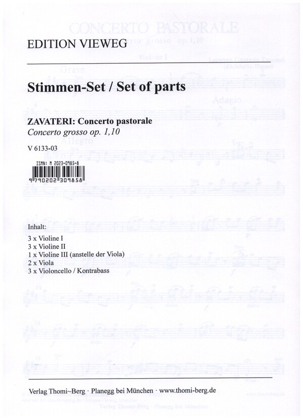 Concerto pastorale  für Streichorchester und Bc (Cembalo)  Stimmensatz Streicher (3-3-1--2-3)