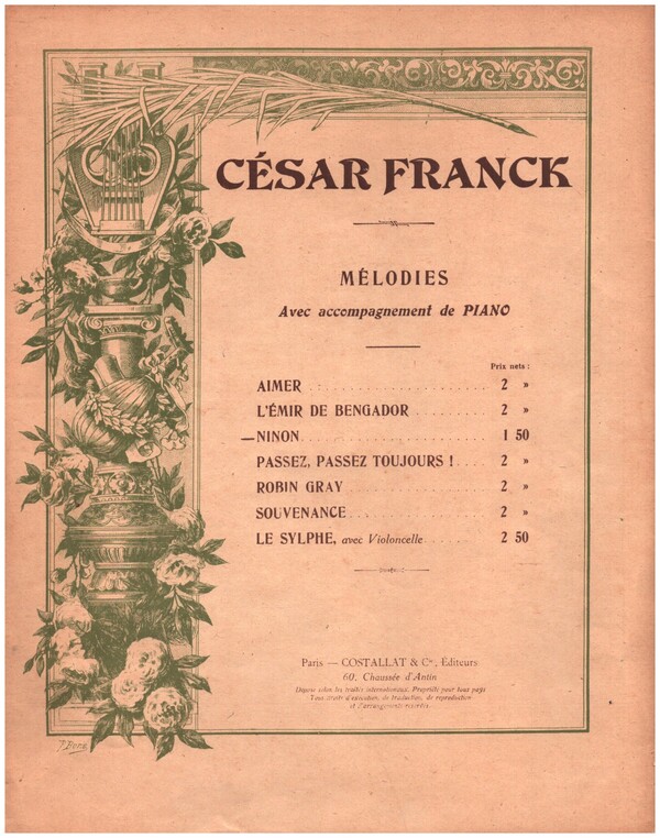 6 Mélodies - Ninon  pour chant et piano  