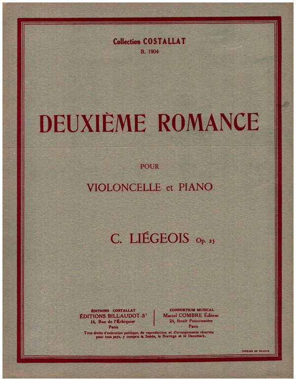 Deuxième Romance op.25 no.8&nbsp;&nbsp;pour violoncelle et piano&nbsp;&nbsp;