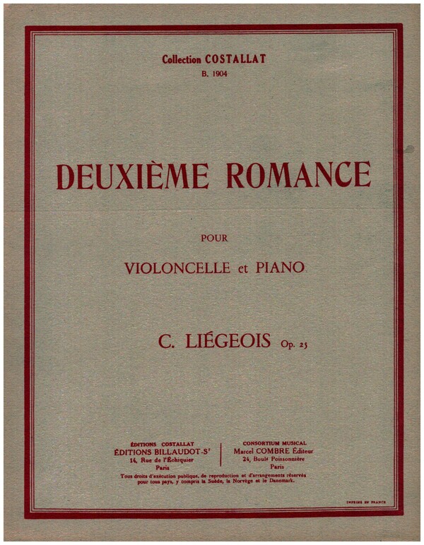 Deuxième Romance op.25 no.8  pour violoncelle et piano  
