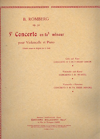 Concerto fa diesis mineur no.5 op.30 pour violoncelle et orchestre  pour violoncelle et piano  