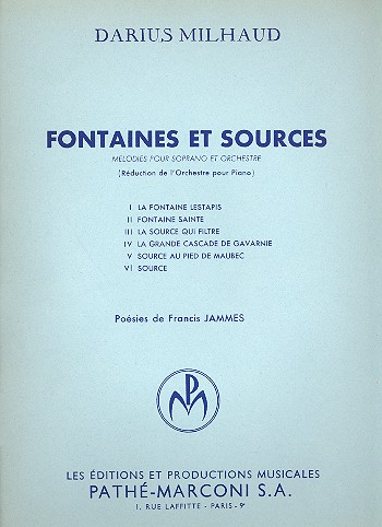 Fontaines et Sources&nbsp;&nbsp;melodies pour soprano et piano&nbsp;&nbsp;