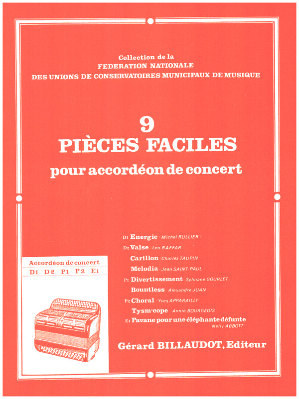 9 Pièces faciles&nbsp;&nbsp;pour accordéon de concert seul&nbsp;&nbsp;