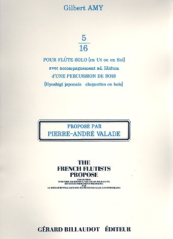 5/16 pour flûte en ut ou sol solo avec&nbsp;&nbsp;acc. ad lib. d'une percussion de bois&nbsp;&nbsp;(Hyoshigi japonais ou claquettes en bois)