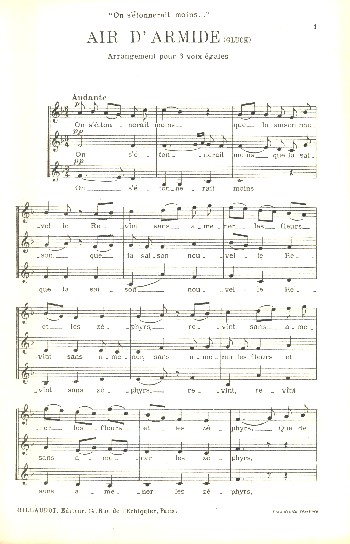 Air d'Armide  pour chour de femmes a cappella  partition