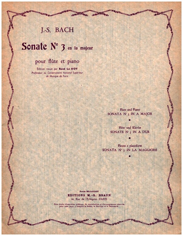 Sonate no.3 en la majeur&nbsp;&nbsp;pour flûte et piano&nbsp;&nbsp;