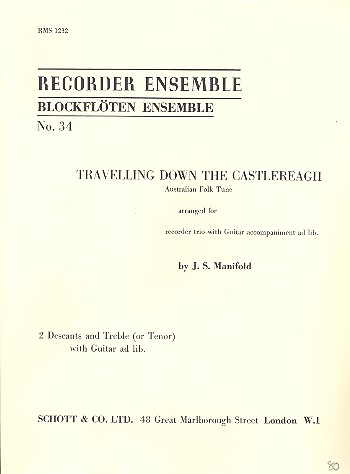 Travelling down the Castlereagh (Australisches Volkslied)&nbsp;&nbsp;für 3 Blockflöten (SS A/T) und Gitarre ad lib&nbsp;&nbsp;Spielpartitur