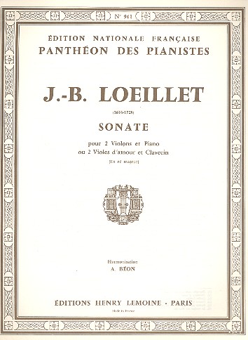 Sonate en ré majeur pour 2 violins&nbsp;&nbsp;(violes d'amour) et piano (clavecin)&nbsp;&nbsp;