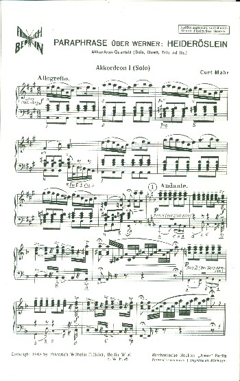 Paraphrase über Werner Heideröslein  für 3 Akkordeons  