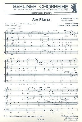 Ave Maria  für Sopran (Tenor), gem Chor und Klavier  Chorpartitur