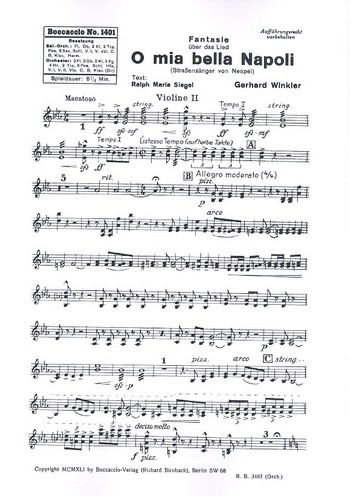 O mia bella Napoli  für Salonorchester  Ergänzungsstimmen