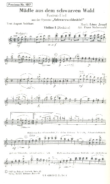 Mädle aus dem schwarzen Wald:  für Salonorchester  Ergänzungsstimmen