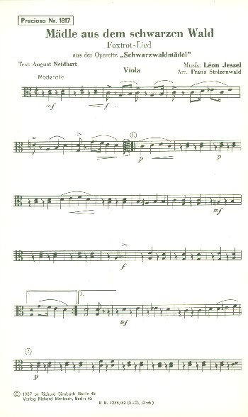 Mädle aus dem schwarzen Wald:  für Salonorchester  Ergänzungsstimmen gr. Orch.