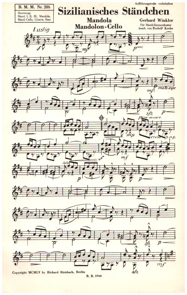 Sizilianisches Ständchen für  Zupforchester  Mandola