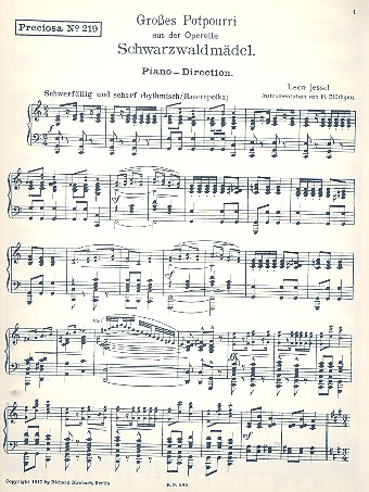 Schwarzwaldmädel-Potpourri:  für Salonorchester  