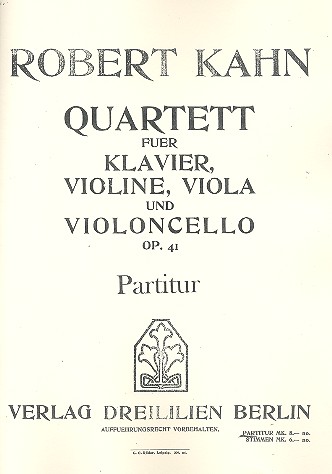 Quartett op.41  für Violine, Viola, Violoncello und Klavier  Partitur (= Klavierstimme)