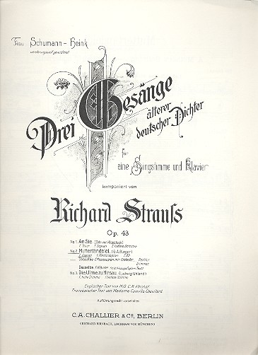 Muttertändelei op.43,2&nbsp;&nbsp;für Sopran und Klavier&nbsp;&nbsp;