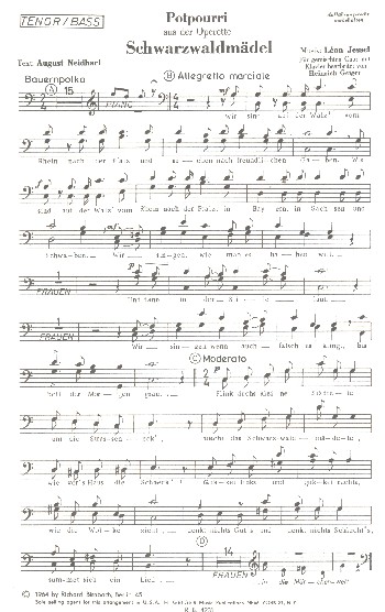Schwarzwaldmädel-Potpourri  für gem Chor  Tenor / Bass