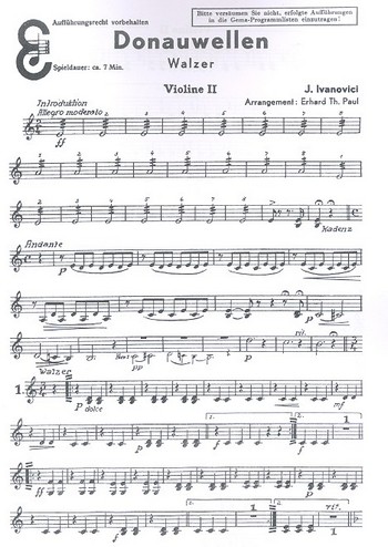Donauwellen&nbsp;&nbsp;für Salonorchester&nbsp;&nbsp;Ergänzungsstimmen
