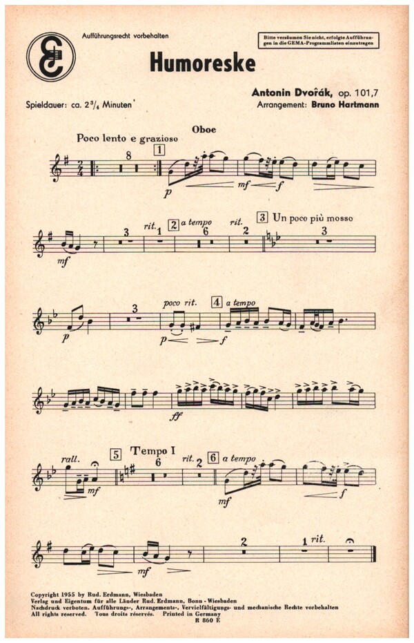 Humoreske op.101,7:  für Salonorchester  Ergänzungsstimmen