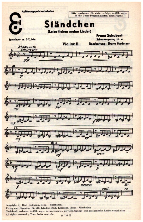 Ständchen  und  Ave Maria op.52,6:&nbsp;&nbsp;für Salonorchester&nbsp;&nbsp;Ergänzungsstimmen