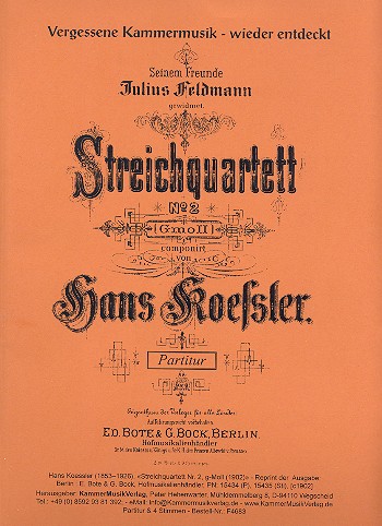 Streichquartett g-Moll  für 2 Violinen, Viola und Violoncello  Partitur und Stimmen