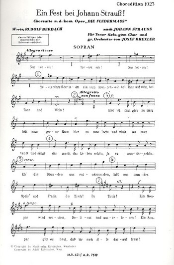 Ein Fest bei Johann Strauss (Medley)&nbsp;&nbsp;für Tenor, gem Chor und Orchester&nbsp;&nbsp;Sopran