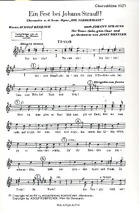 Ein Fest bei Johann Strauss (Medley)&nbsp;&nbsp;für Tenor, gem Chor und Orchester&nbsp;&nbsp;Tenor