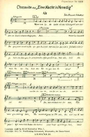 Chorsuite aus Eine Nacht in Venedig&nbsp;&nbsp;für gem Chor und Orchester&nbsp;&nbsp;Alt