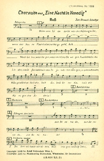 Chorsuite aus Eine Nacht in Venedig&nbsp;&nbsp;für gem Chor und Orchester&nbsp;&nbsp;Bass