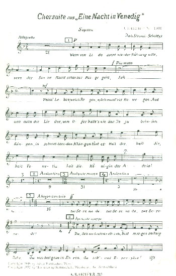 Chorsuite aus Eine Nacht in Venedig&nbsp;&nbsp;für gem Chor und Orchester&nbsp;&nbsp;Sopran