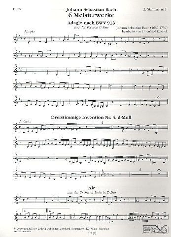 6 Meisterwerke  für flexibles Ensemble  Extrastimme 3 in F (Horn)