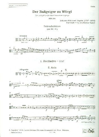 Der Bassgeiger zu Wörgl  für 2 Singstimmen, Streicher und Bc  Viola