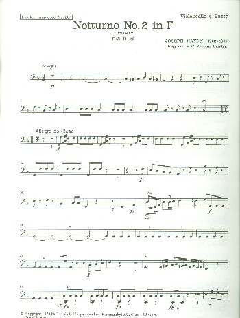 Notturno F-Dur Nr.2 Hob.II:26&nbsp;&nbsp;für 2 Altblockflöten (Liren) und Orchester&nbsp;&nbsp;Violoncello/Kontrabass
