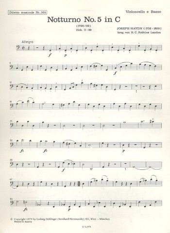 Notturno C-Dur Nr.5 Hob.II:29&nbsp;&nbsp;für 2 Altblockflöten (Flöten) und Orchester&nbsp;&nbsp;Violoncello/Kontrabass