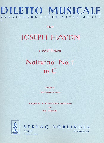 Notturno C-Dur Nr.1 für 2 Liren (Leiern) und Kammerorchester&nbsp;&nbsp;für 2 Altblockflöten und Klavier&nbsp;&nbsp;Stimmen
