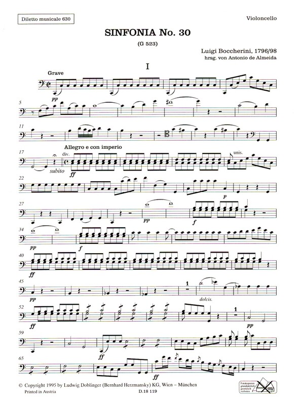 Sinfonia Nr.30 C-Dur op.10,4 G523&nbsp;&nbsp;für Orchester&nbsp;&nbsp;Violoncello