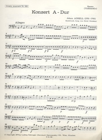 Konzert A-Dur&nbsp;&nbsp;für Cembalo (Klavier) und Streichorchester&nbsp;&nbsp;Violoncello/Kontrabass