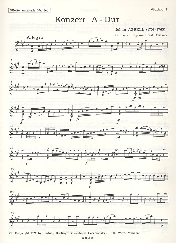 Konzert A-Dur&nbsp;&nbsp;für Cembalo (Klavier) und Streichorchester&nbsp;&nbsp;Violine 1