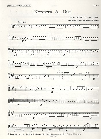 Konzert A-Dur&nbsp;&nbsp;für Cembalo (Klavier) und Streichorchester&nbsp;&nbsp;Viola