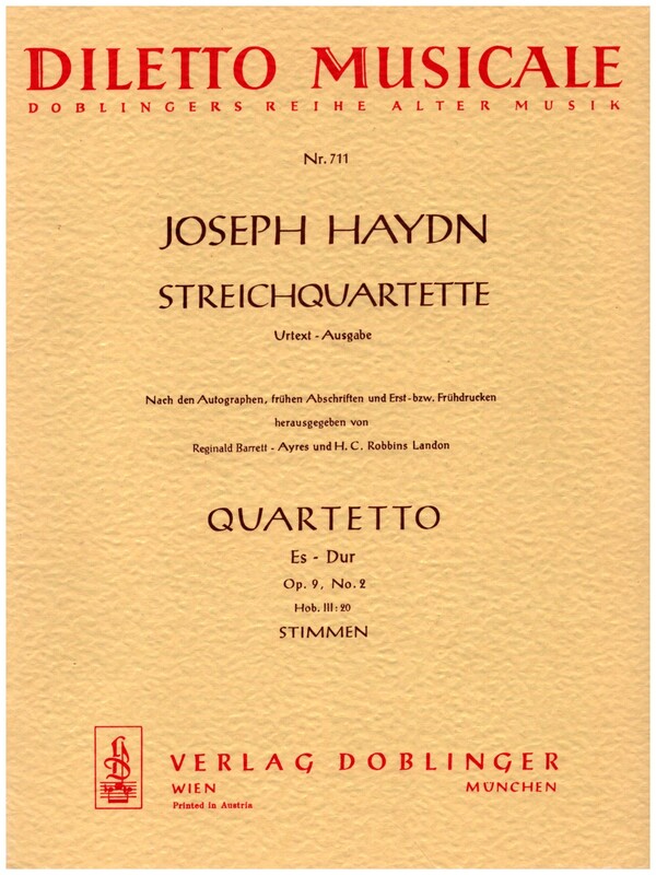 Quartetto Es-Dur op.9,2 Hob.III:20&nbsp;&nbsp;für 2 Violinen, Viola und Violoncello&nbsp;&nbsp;Stimmen