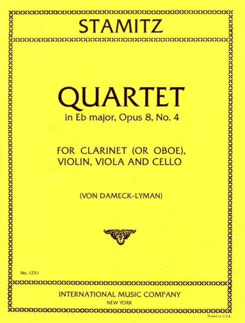 Quartet in Eb Major Op.8 No.4&nbsp;&nbsp;for clarinet (oboe), violin, viola and violoncello&nbsp;&nbsp;parts