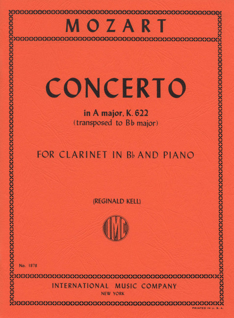 Concerto A major KV622&nbsp;&nbsp;Klarinette in B flat und Klavier&nbsp;&nbsp;Partitur (zugleich Spielpartitur)