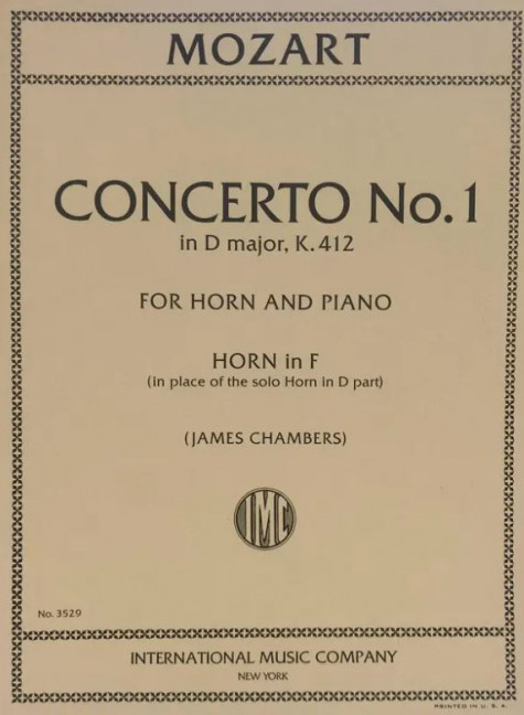 Concerto no.1 in D K412&nbsp;&nbsp;&nbsp;&nbsp;Horn in F - Solo Part