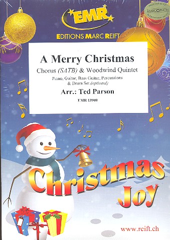 A merry Christmas&nbsp;&nbsp;for mixed chorus and 5 woodwind instruments (rhythm group ad lib)&nbsp;&nbsp;score and parts (incl. 20 chorus scores)